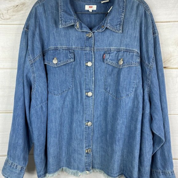 NWT Levis Denim Raw Hem Button Down Jean Shirt Top - Picture 7 of 9